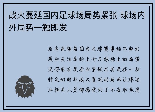 战火蔓延国内足球场局势紧张 球场内外局势一触即发