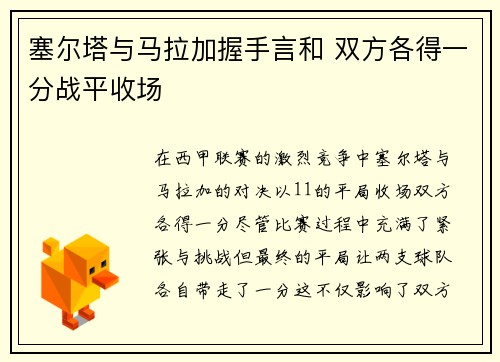 塞尔塔与马拉加握手言和 双方各得一分战平收场
